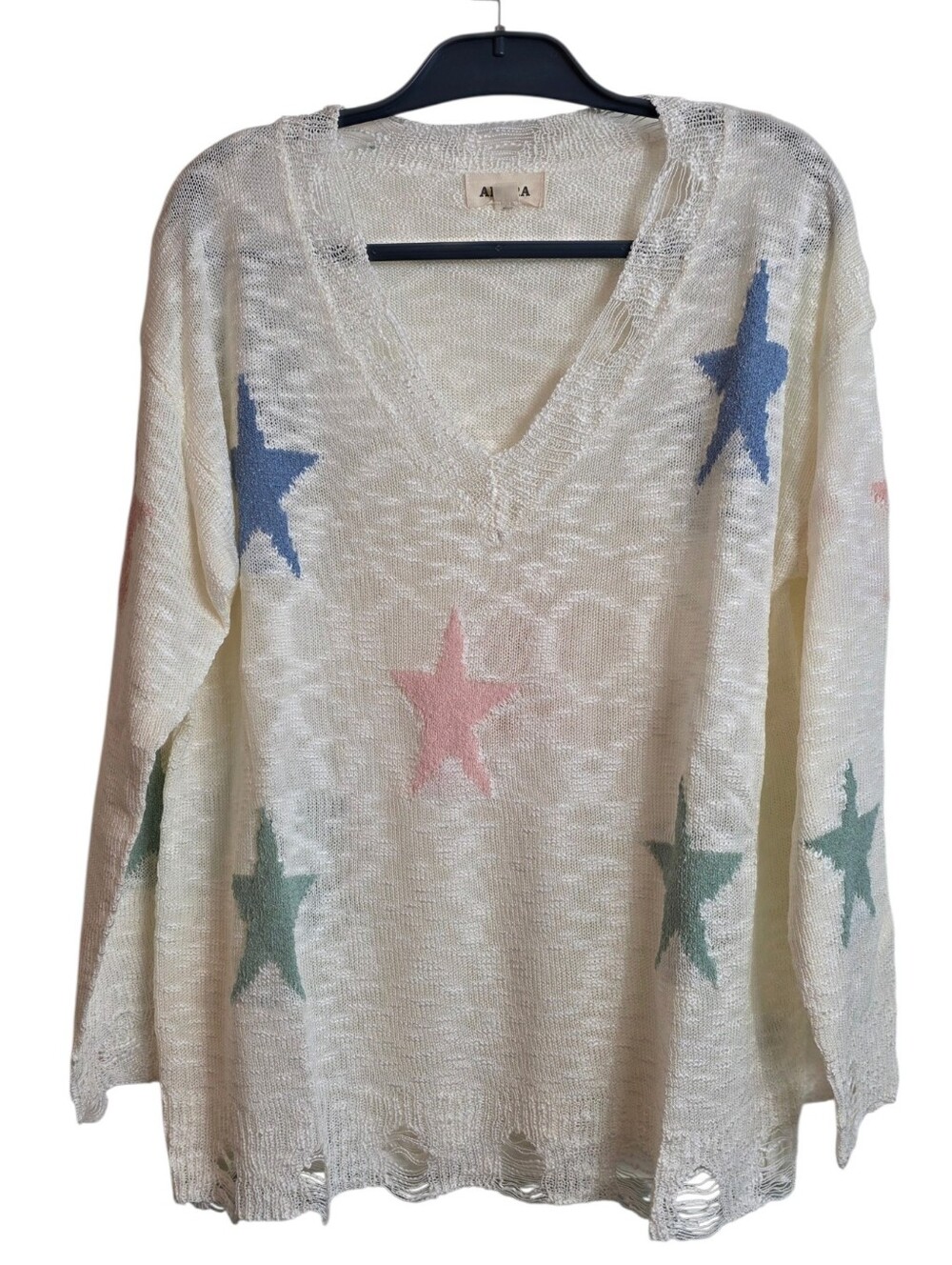 Adora Distressed Star Knit Sweater Medium - Picture 2 of 14